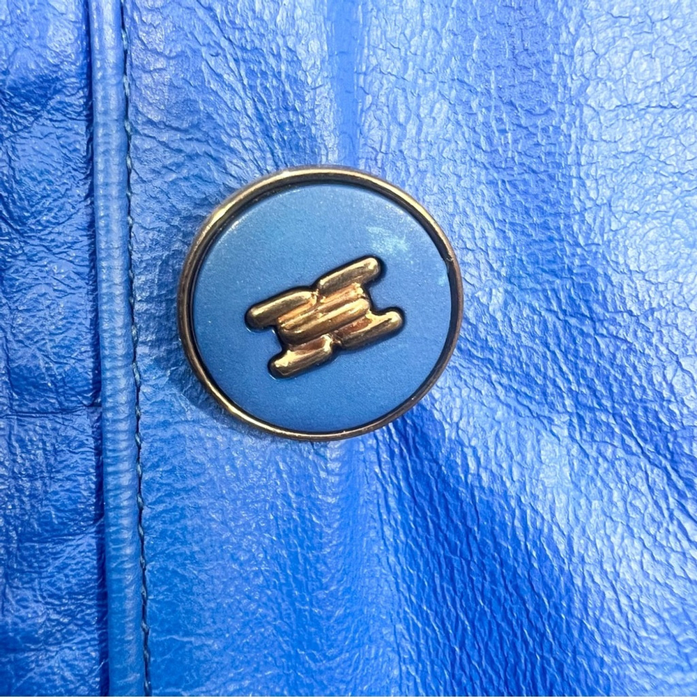 Vintage 80s genuine leather blue padded shoulder batwing bomber pant suit set 14 - Picture 12 of 17